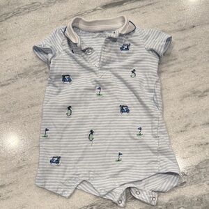 Little Me Blue Striped Golf Print One Piece